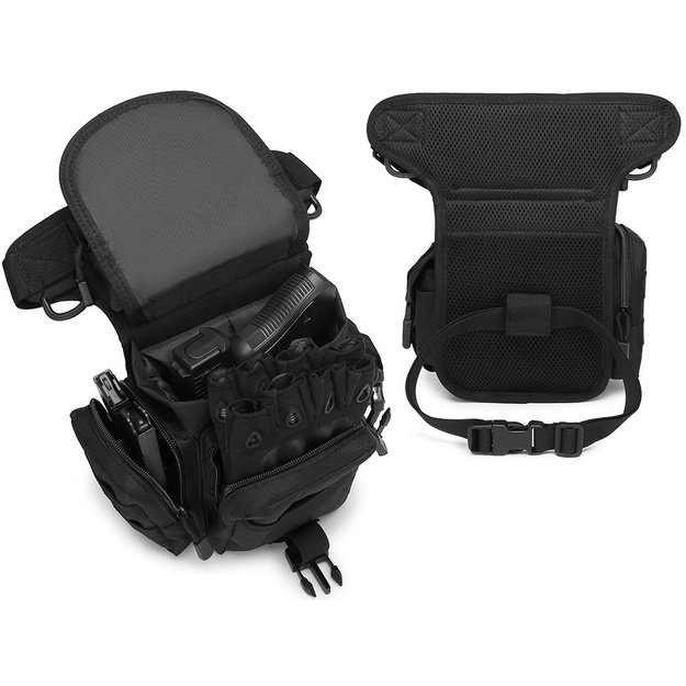 Taktinis krepšys ant kojos, juodas