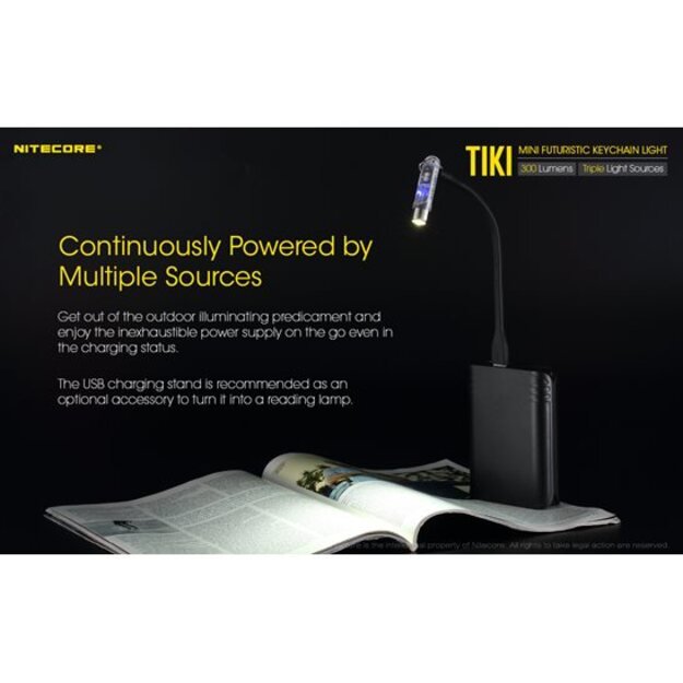 Nitecore TIKI įkraunamas LED raktų žibintuvėlis, 300 Lm + 365nm šviesa