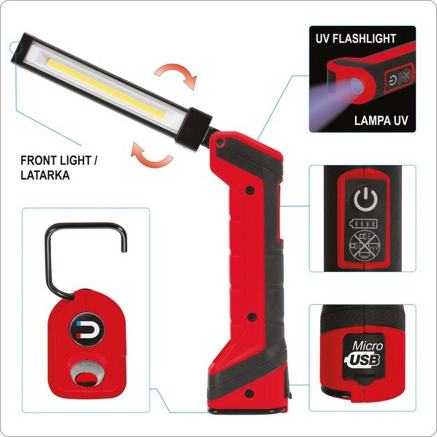 Įkraunamas darbo žibintas 5W 500lm su ultravioletine 1W šviesa