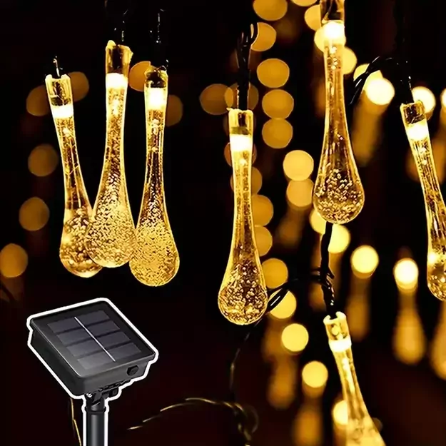 Solar-Powered String Lights with Hanging Bulbs, 4.5m Long