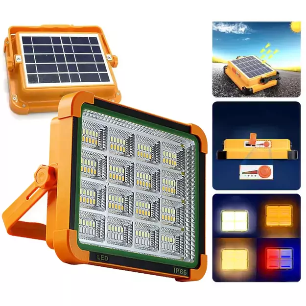 LED прожектор с солнечной панелью, портативный, с функцией Power Bank (USB-C), 200Вт