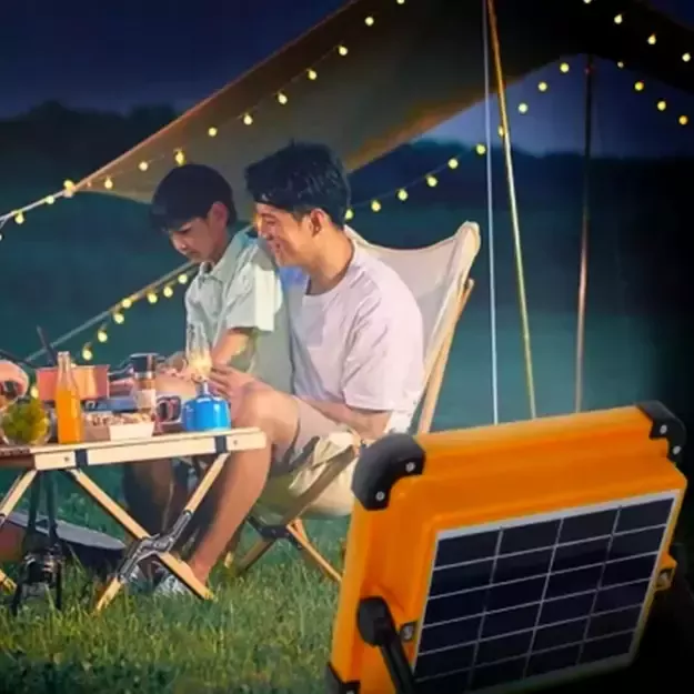 LED прожектор с солнечной панелью, портативный, с функцией Power Bank (USB-C), 200Вт