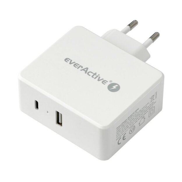 EverActive 5-12V USB QC 3.0 ir 5-20V USB-C PD 63W įkroviklis SC-600Q