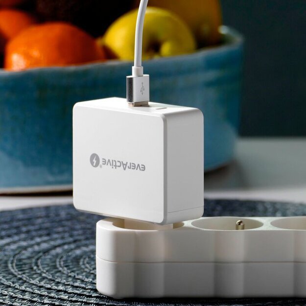 EverActive 5-12V USB QC 3.0 ir 5-20V USB-C PD 63W įkroviklis SC-600Q