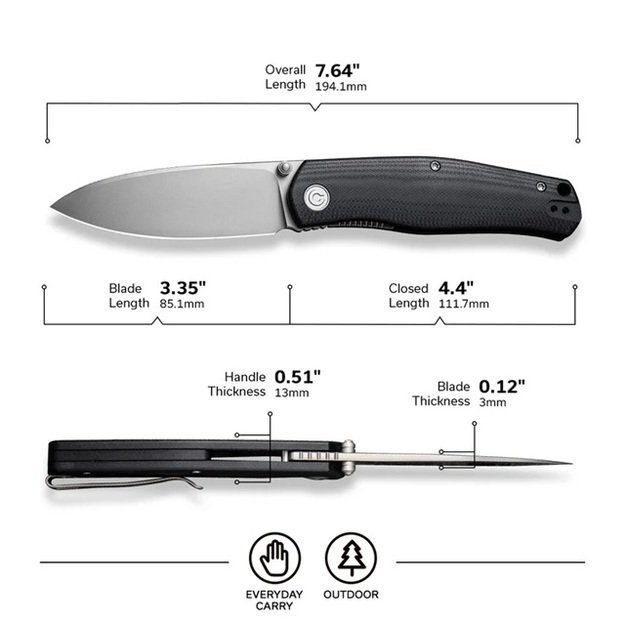 Civivi Sokoke sulenkiamas peilis, juodas G10, 14C28N, gamintojas Ray Laconico (C22007-1)