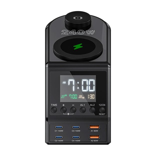 Blitzwolf BW-FW10 alarm clock with charger 2xUSB-A, 4xUSB-C, 240W