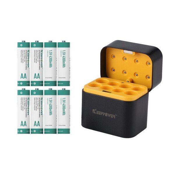 Keeppower I8 įkroviklis su 8 × 1,5 V AA ličio jonų baterijomis (4300 mWh) – USB-C įvestis
