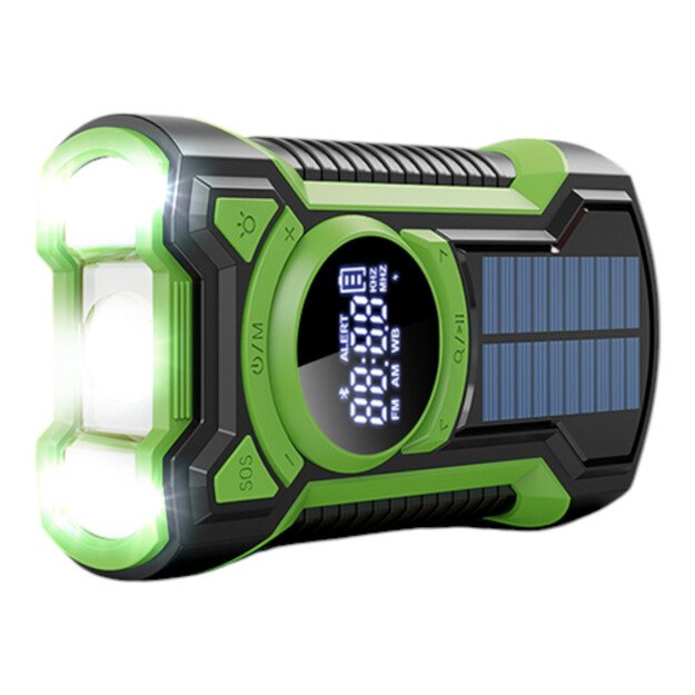 Avarinis radijas su dinama, žibintuvėliu, saulės baterija, 5000mAh talpa