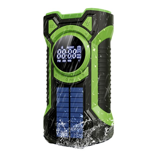 Avarinis radijas su dinama, žibintuvėliu, saulės baterija, 5000mAh talpa