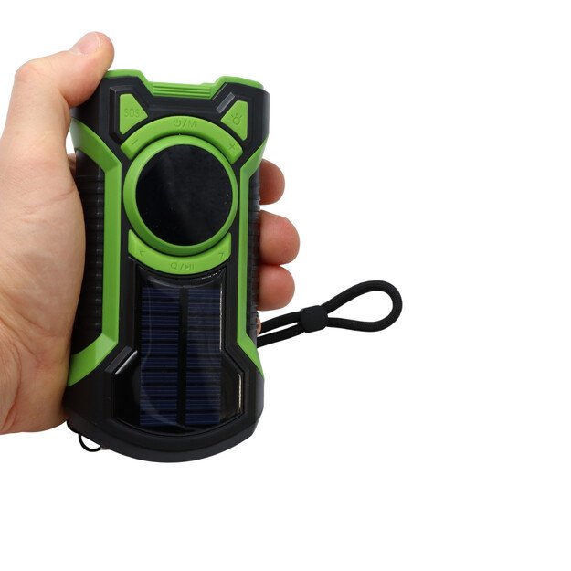 Avarinis radijas su dinama, žibintuvėliu, saulės baterija, 5000mAh talpa