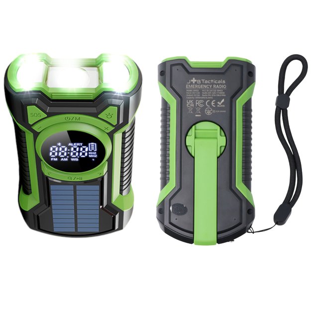Avarinis radijas su dinama, žibintuvėliu, saulės baterija, 5000mAh talpa