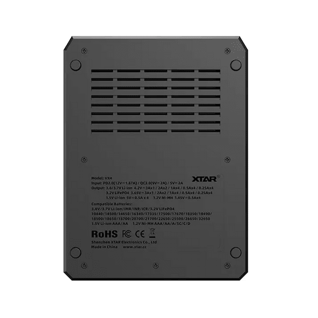 XTAR VX4 V2 Li-ion 1,5 V / 3,6 V / 3,7 V / Li-FePO4 / Ni-MH akumuliatorių įkroviklis komplekte su maitinimo šaltiniu