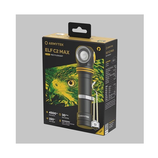 Фонарь Armytek Elf C2 Max 4500 лм, USB-C, белый, модель F10701PC
