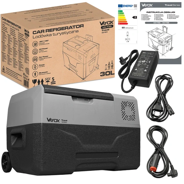 Kelioninis šaldytuvas 35L DC 12/24V AC 220-240V, vienos kameros, su ratukais, „Travel series VA-T35“, Vayox