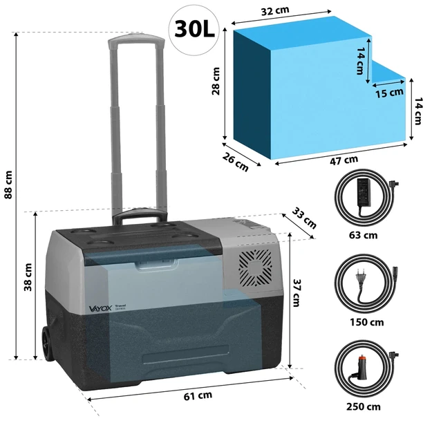 Kelioninis šaldytuvas 35L DC 12/24V AC 220-240V, vienos kameros, su ratukais, „Travel series VA-T35“, Vayox
