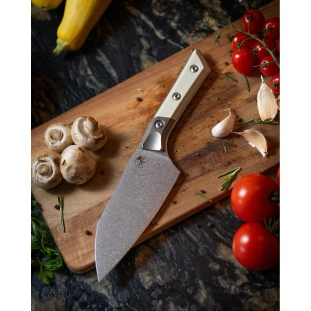 Microtech Santoku virtuvinis peilis 6" Titanium Bolster/Ivory G10, Stonewashed M390MK 3200B-10IV