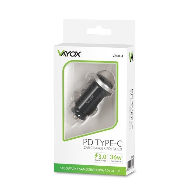Vayox car charger PD (USB-C) + USB-A 3.0 VA0034