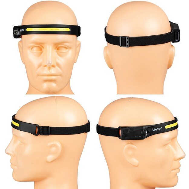 Vayox COB + XPE įkraunamas žibintuvėlis ant galvos 350lm su judesio jutikliu VA0128