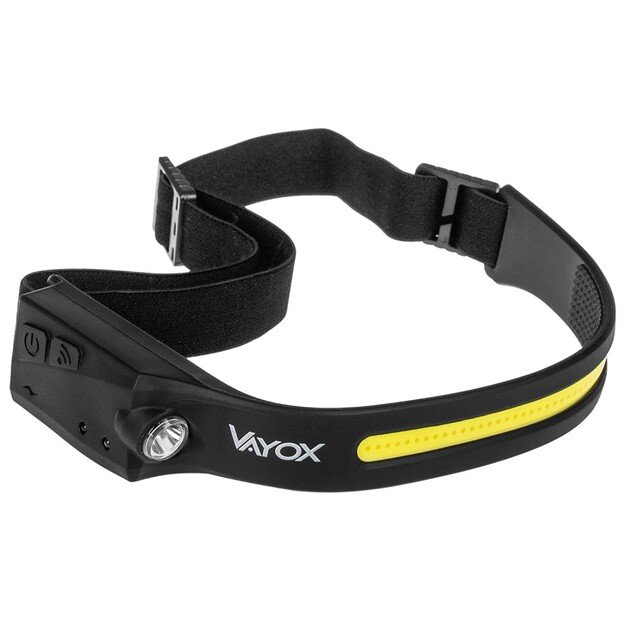 Vayox COB + XPE įkraunamas žibintuvėlis ant galvos 350lm su judesio jutikliu VA0128