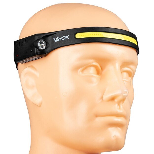Vayox COB + XPE įkraunamas žibintuvėlis ant galvos 350lm su judesio jutikliu VA0128