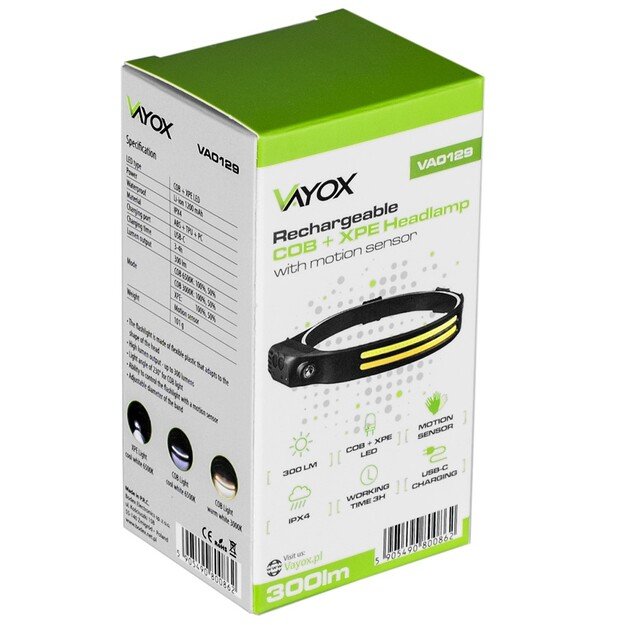 Vayox žibintuvėlis ant galvos COB + XPE LED VA0129