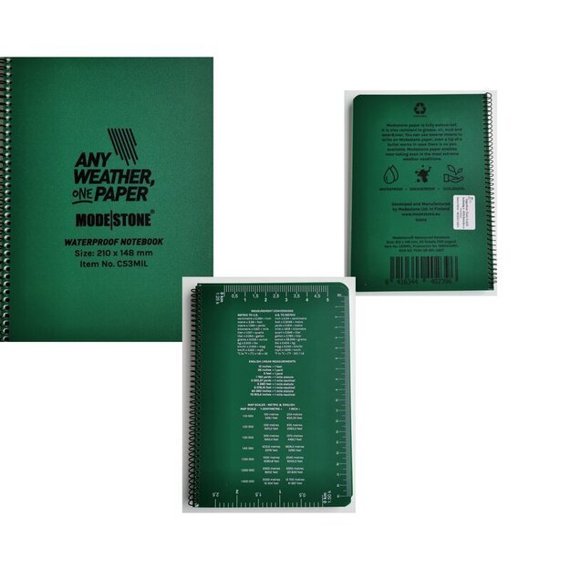 Modestone® A5 водонепроницаемый блокнот 148x210 мм 50 листов C53 MIL Green