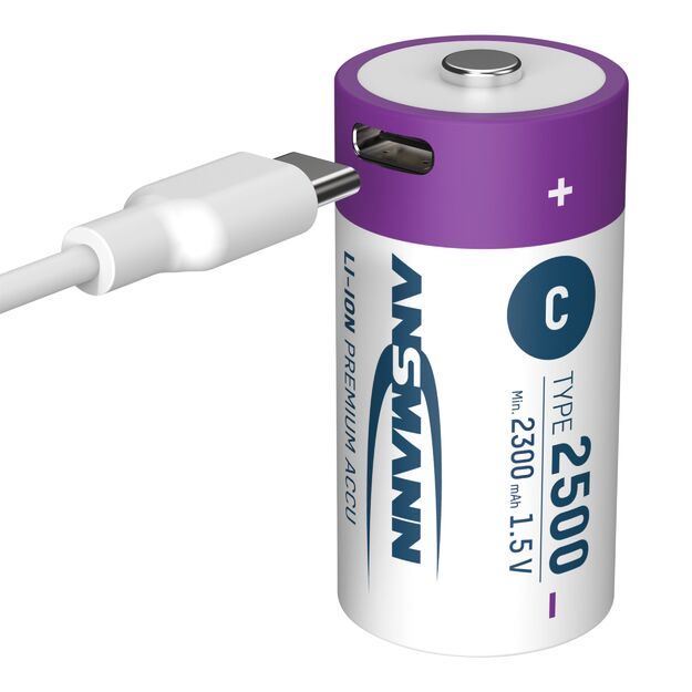ANSMANN Įkraunamos baterijos C 1.5V 2500mAh (Li-Ion 4.07Wh) su USB-C lizdu, 2vnt įpakavime