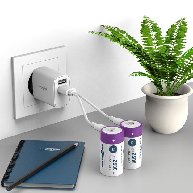 ANSMANN Įkraunamos baterijos C 1.5V 2500mAh (Li-Ion 4.07Wh) su USB-C lizdu, 2vnt įpakavime