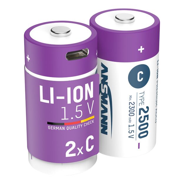 ANSMANN Įkraunamos baterijos C 1.5V 2500mAh (Li-Ion 4.07Wh) su USB-C lizdu, 2vnt įpakavime