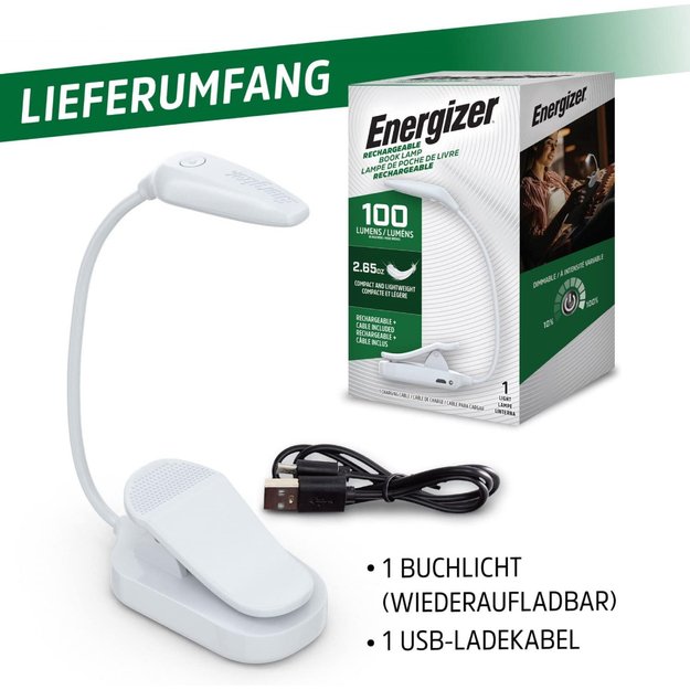 Energizer įkraunama knygos skaitymo lemputė Book Light White