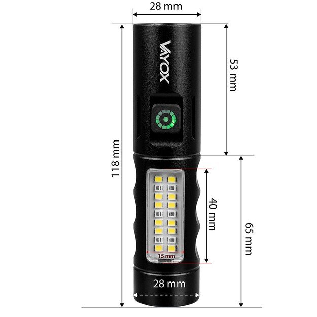 Vayox Įkraunamas žibintuvėlis 250lm 5W LED + SMD VA0184