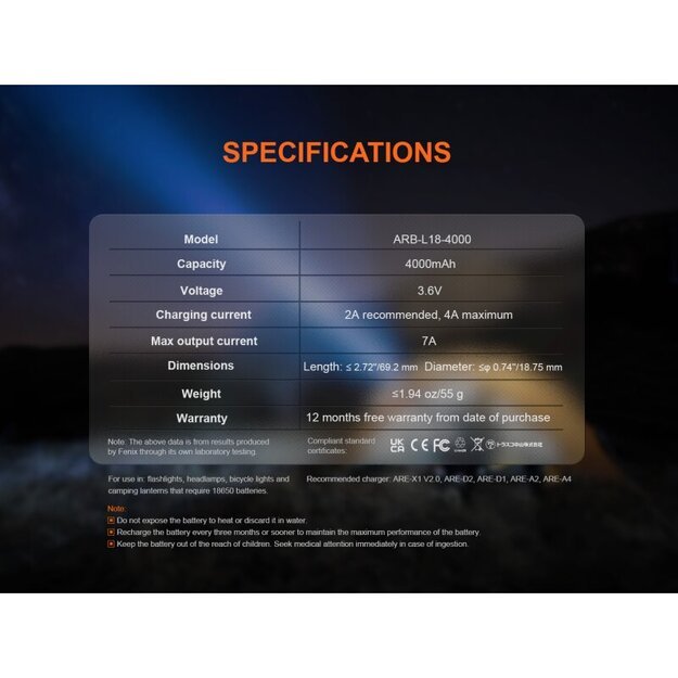 Fenix​​​ ARB-L18-4000 18650 Li-Ion аккумулятор с защитой 4000 мАч