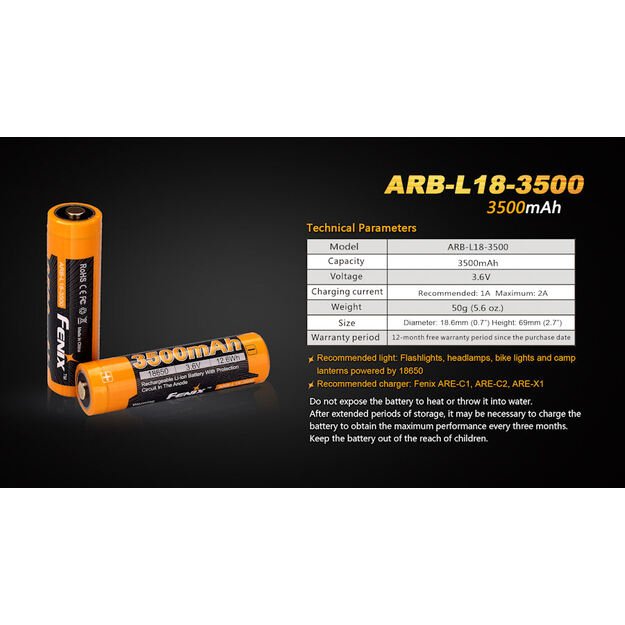 Fenix ARBL18 18650 Baterija - 3500mAh