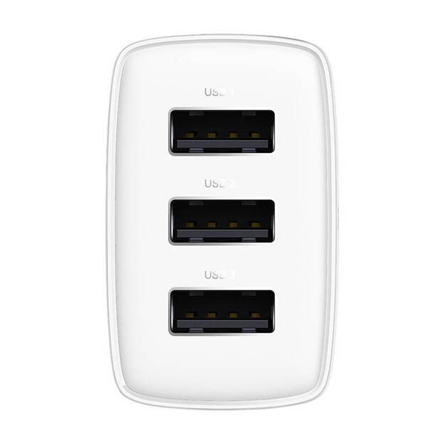 Baseus Compact Quick Charger, 3x USB, 17W (White)