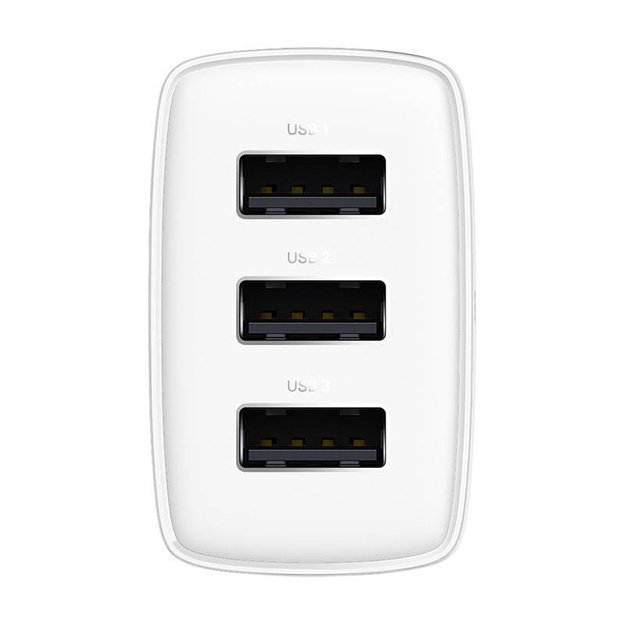 Baseus Compact Quick Charger, 3x USB, 17W (White)