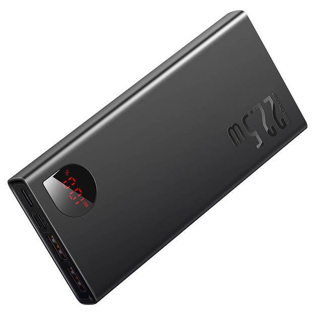 Maitinimo baterija Baseus Adaman Metal, 10000 mAh, 2xUSB, USB-C, Lightning, MicroUSB 22,5W (juoda)