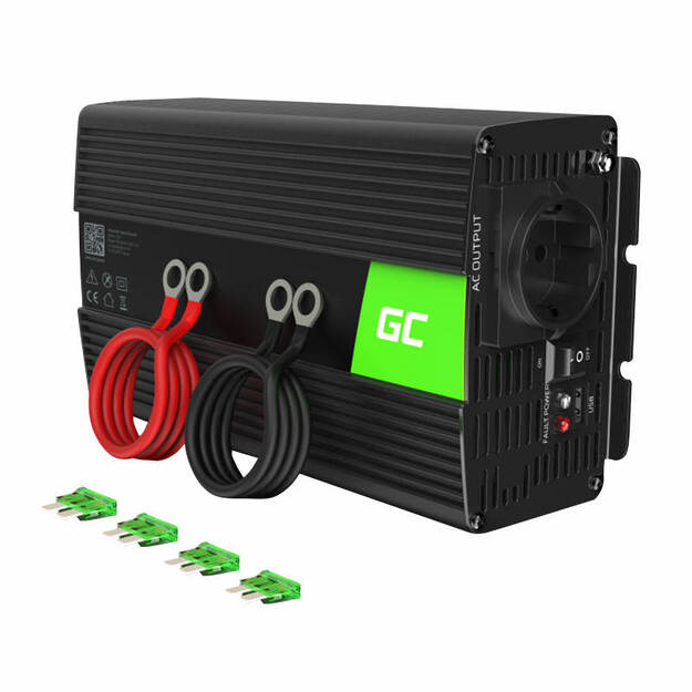 Automobilinis įtampos keitiklis Green Cell INV08 iš 12 V į 230 V 1000 W/2000 W, modifikuota sinusinė banga