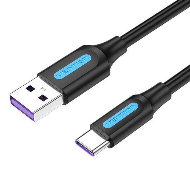 USB 2.0 A į USB-C kabelis Vention CORBI 5A 3 m juodas PVC