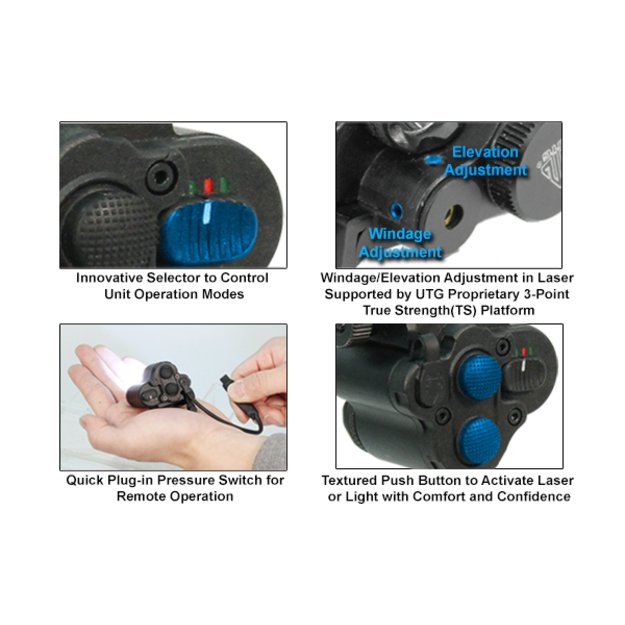 Leapers UTG Sub-compact LED žibintuvėlis ginklui su raudonu lazeriu