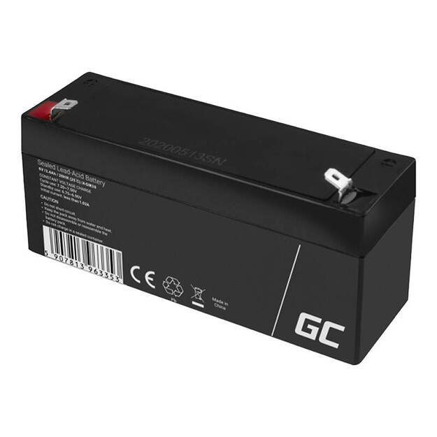 Techninės priežiūros nereikalaujantis AGM VRLA Green Cell AGM38 6V 3,4 Ah akumuliatorius (skirtas signalizacijai, kasos aparatui, žaislui)