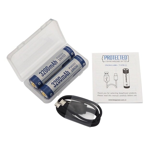 Аккумулятор KEEPPOWER ICR18650-320PCM 3200мАч Li-ION m-USB (2 шт.) P1832U