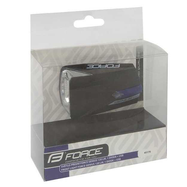 Фонарь передний FORCE Genius USB 1LED (черный)