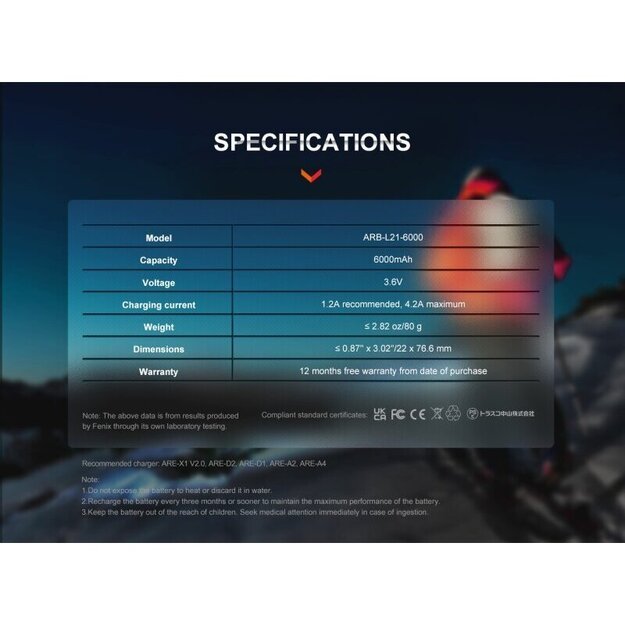 Fenix ​​ARB-L21-6000 LiIon baterija 21700