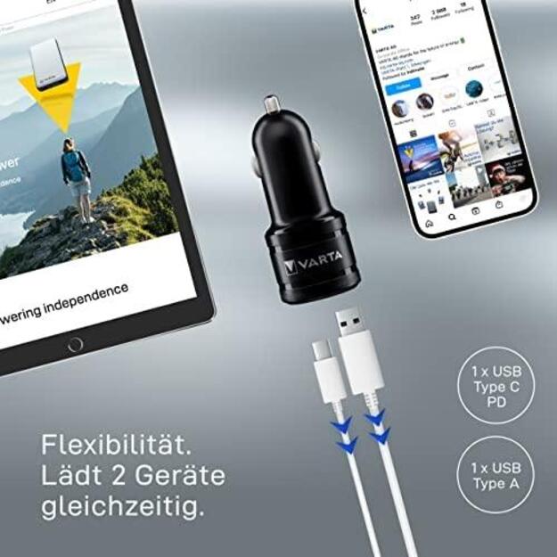 VARTA mašininis pakrovėjas su dvigubu USB lizdu 57932