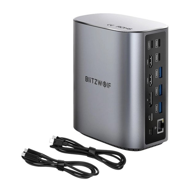 Blitzwolf BW-TH15 17in1 Док-станция 2xHD+DP+4xC+3xUSB 3.0+USB 3.1+C 3.2+C PD+RJ45+micro SD+SD+3.5mm Audio