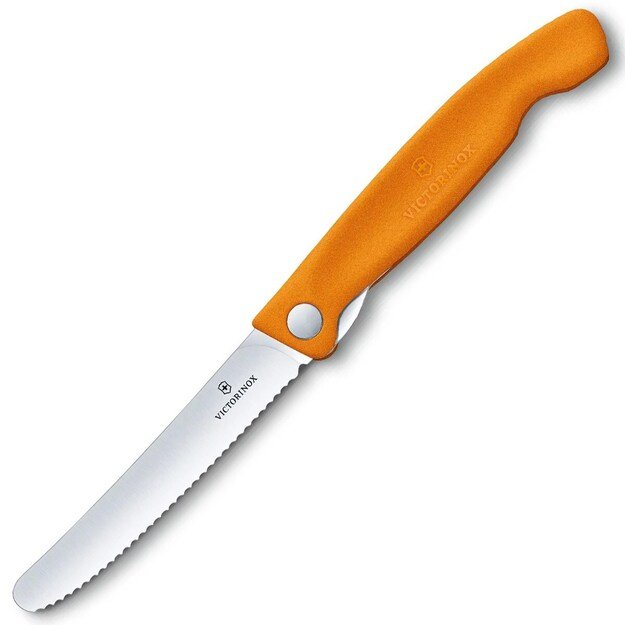 Victorinox sulankstomas virtuvinis peilis su dantyta geležte, oranžinis 6.7836.F9B