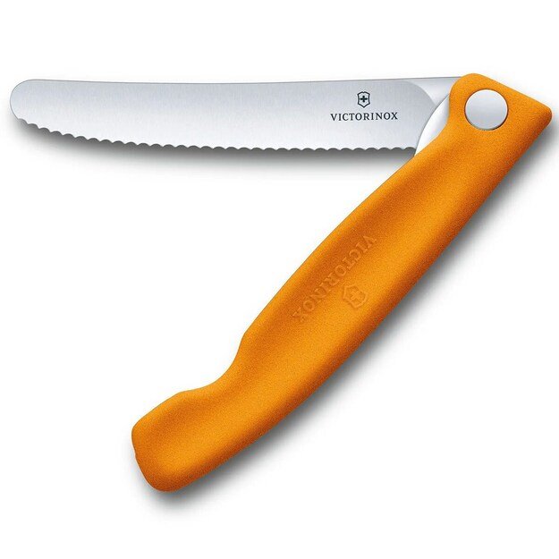 Victorinox sulankstomas virtuvinis peilis su dantyta geležte, oranžinis 6.7836.F9B