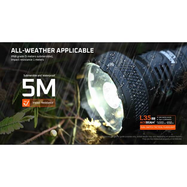 AceBeam L35 V2.0 taktinis žibintuvėlis Juodas