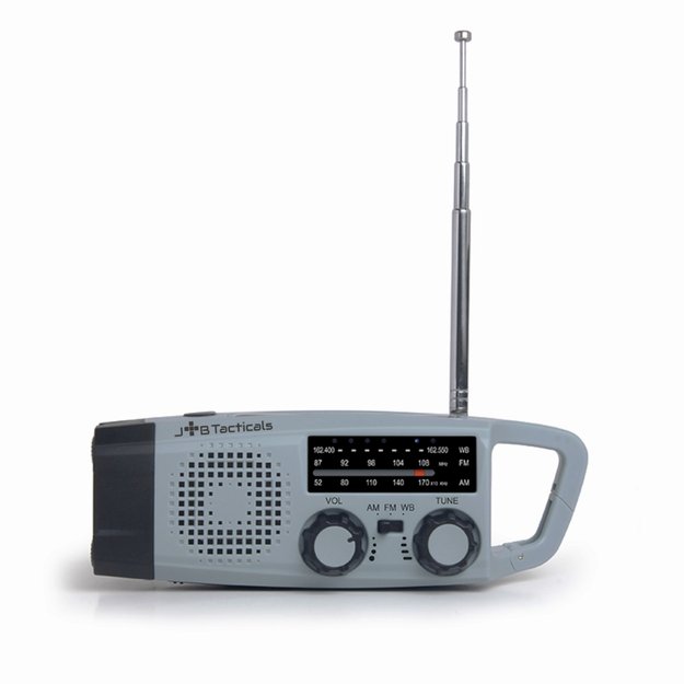 Avarinis radijas su žibintuvėliu, LED lempute, generatoriumi