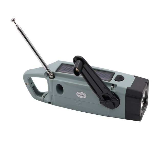 Avarinis radijas su žibintuvėliu, LED lempute, generatoriumi